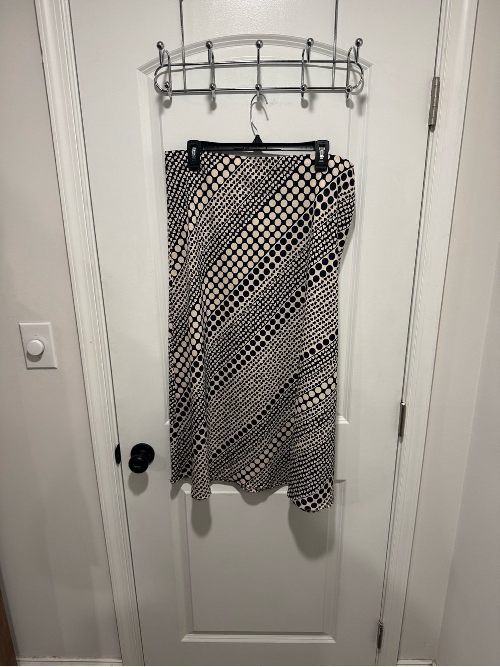 LOFT Black and Cream Graphic Polka Dot Maxi Skirt